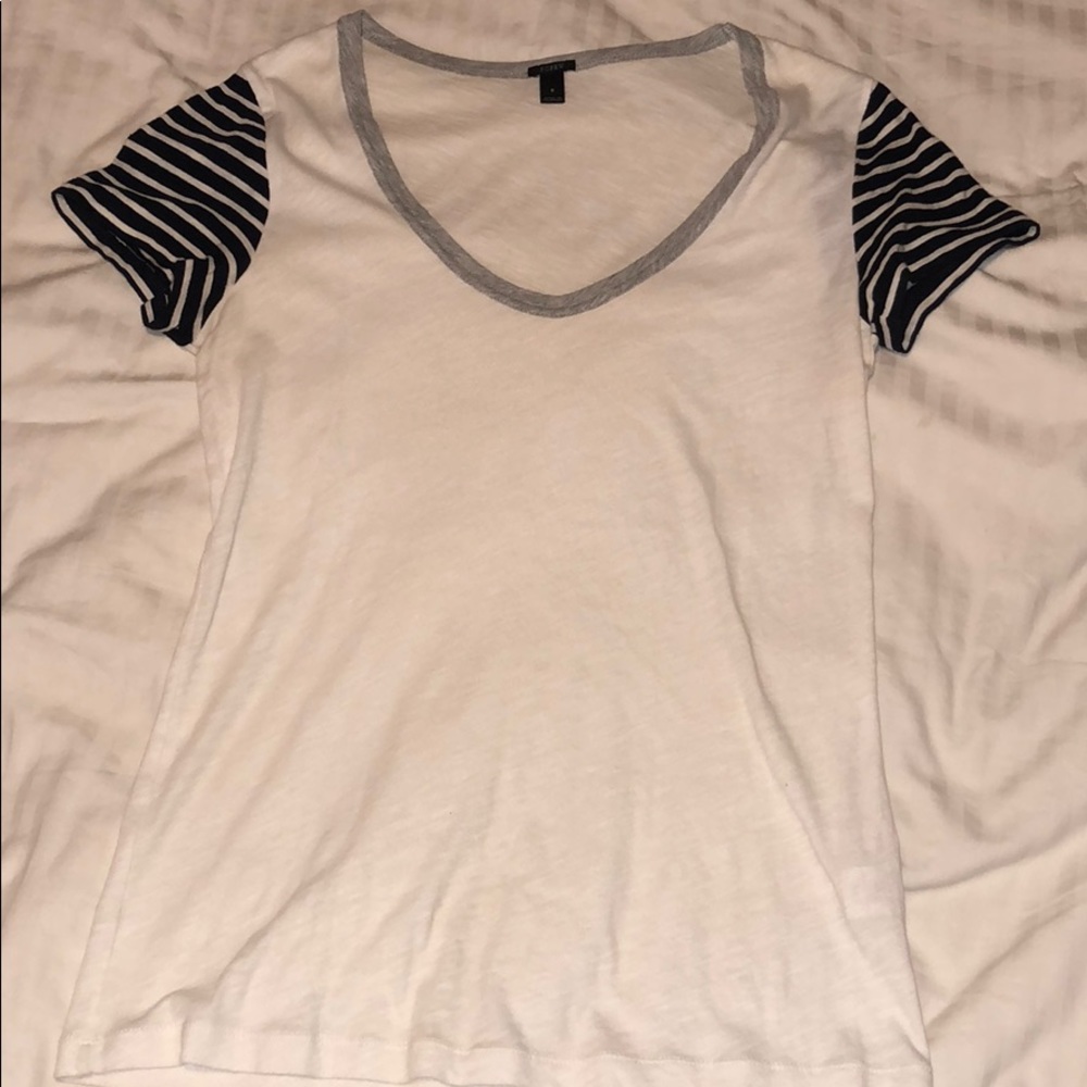 J. Crew White with Navy and White Stripe Sleeves